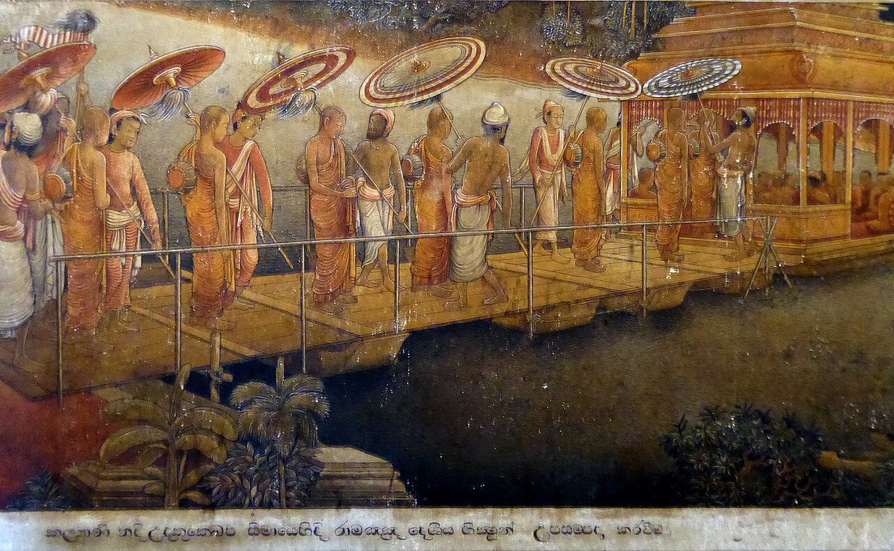 Bhikkhus from Kañcipuram, India, arrive in Sri Lanka to revive the Theravada ordination line.